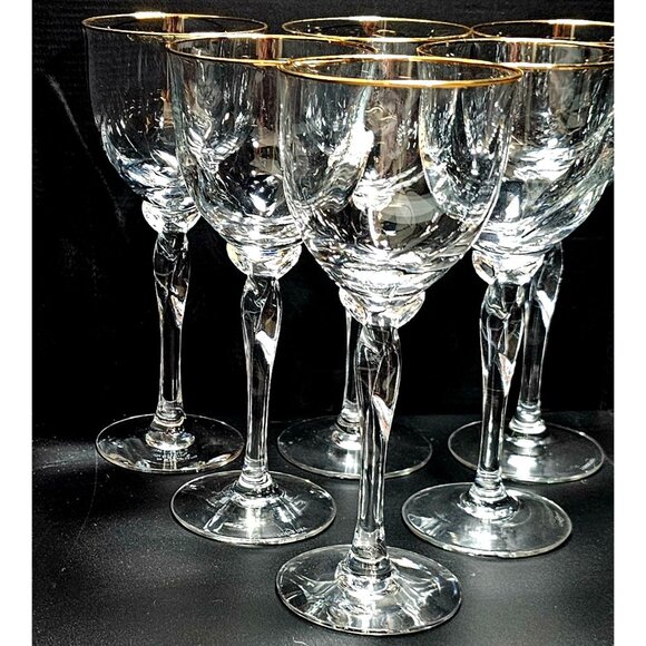 6 Lenox Unity Gold Wine Glasses 7.5" USA crystal goblets twisted stem marked 198 - Picture 10 of 10